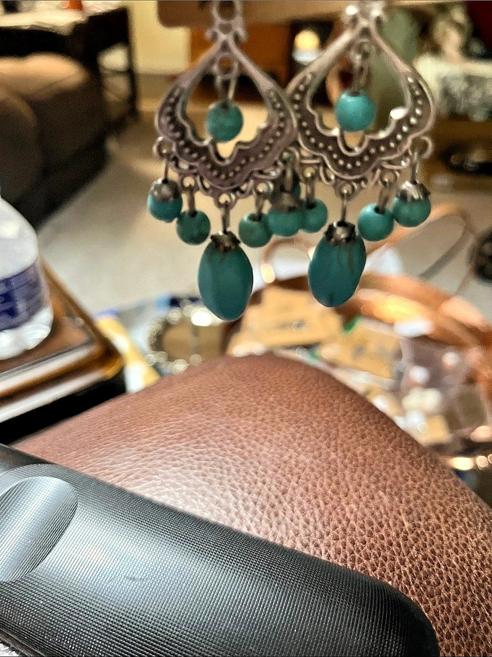 Turquoise Dangle Earrings in Blue & Silver Like New